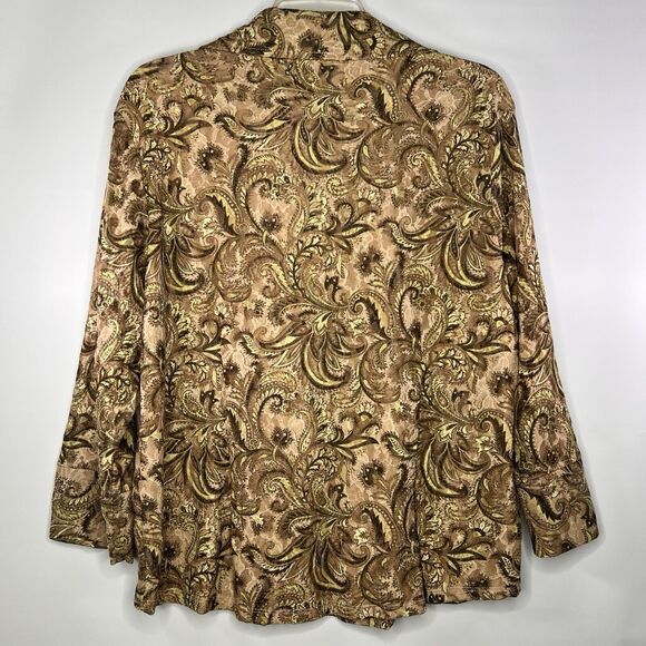 Casual Corner Annex Y2K 90s Green Brown Paisley Mesh Lace Button Down Top Size X - Picture 9 of 10